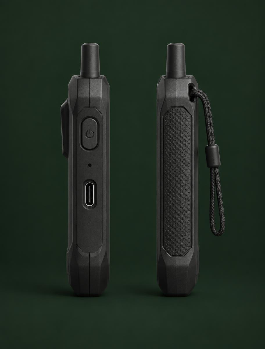 Side views with power, USB-C and lanyard attachment